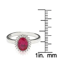 Suzy Levian Sterling Silver Cubic Zirconia Red Oval Halo Ring