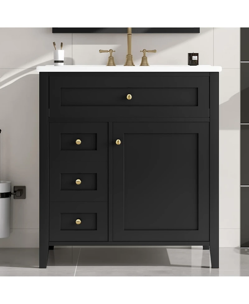 Casainc Bathroom Vanity with Sink 3 Drawers and Adjustable Shelf Freestanding Storage