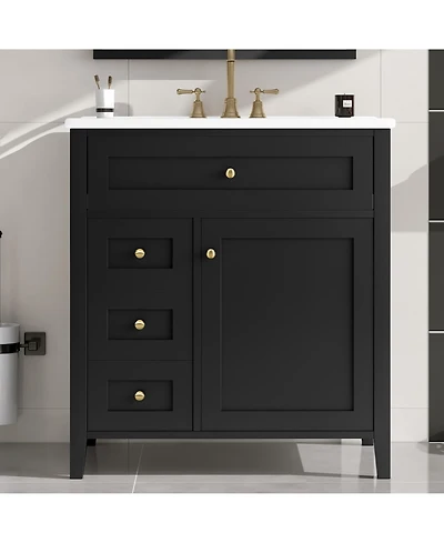 Casainc Bathroom Vanity with Sink 3 Drawers and Adjustable Shelf Freestanding Storage