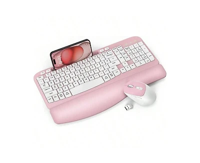 Risokeys Wireless Keyboard and Mouse Combo - Full-Sized Keyboard with Cushioned Palm Rest, Phone Holder, 2.4G Cordless Set for Computer, Laptop, Pc