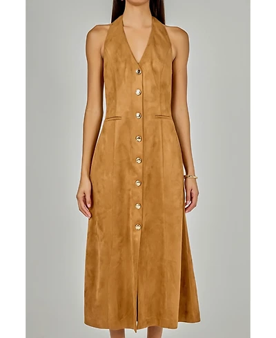 endless rose Women's Suede Fitted Midi Dress