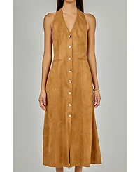 endless rose Women's Suede Fitted Midi Dress