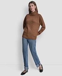 Dkny Jeans Women's Turtle Neck Bobble Stitch Long Sleeves Sweater