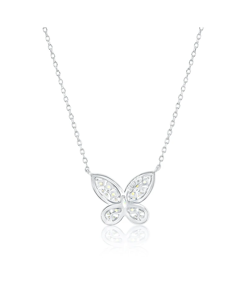 Suzy Levian Sterling Silver Multi-cut Cluster Cubic Zirconia Butterfly Pendant Necklace