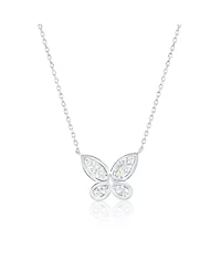 Suzy Levian Sterling Silver Multi-cut Cluster Cubic Zirconia Butterfly Pendant Necklace