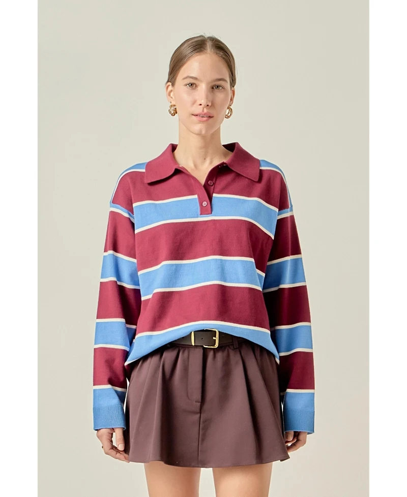 English Factory Women's Striped Polo Knit Shirt
