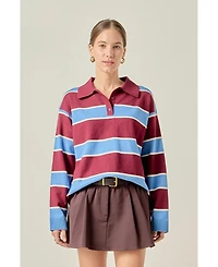 English Factory Women's Striped Polo Knit Shirt