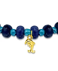 Macy's Sodalite Rondelle Beads and Dolphin Drop Beaded Gold Plated Stretch Bracelet