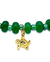 Macy's Blue Imperial Jasper Rondelle Beads and Turtle Drop Gold Plated Stretch Bracelet