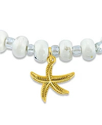 Macy's Howlite Rondelle and Starfish Drop Silver Plated Stretch Bracelet