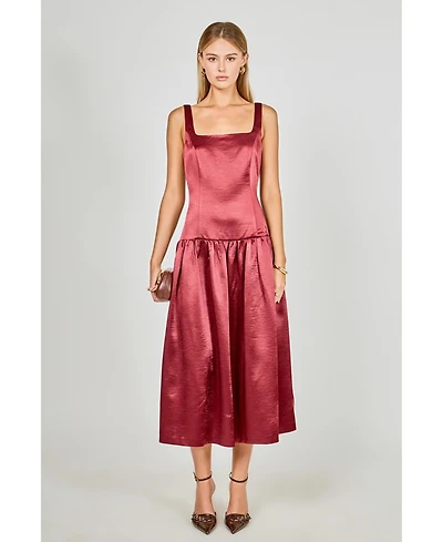 endless rose Women's Satin Velvet Drop Waist Midi Dress
