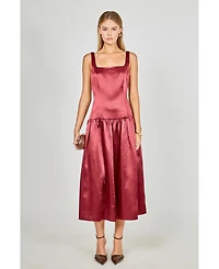 endless rose Women's Satin Velvet Drop Waist Midi Dress