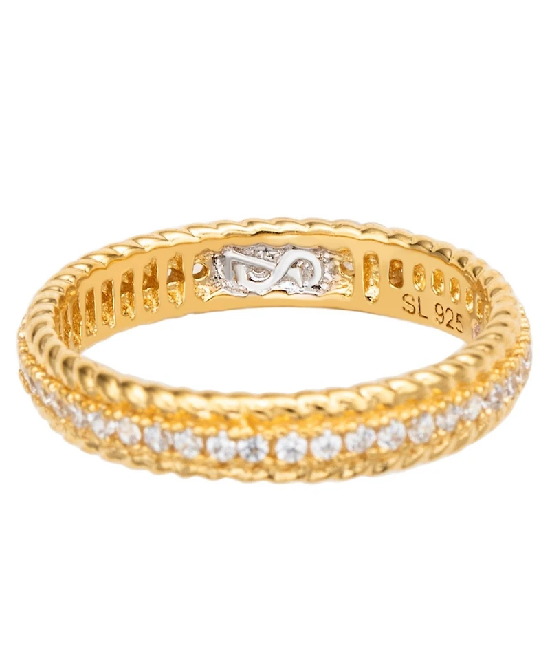 Suzy Levian Sterling Silver Cubic Zirconia French Filigree Eternity Band