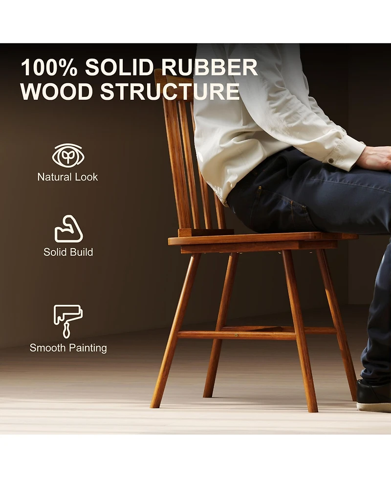 Homcom Dining Chairs Set of 2, Farmhouse Rubber Wood Kitchen Chairs