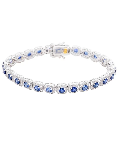 Suzy Levian Sterling Sapphire Halo Tennis Bracelet