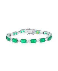 Suzy Levian New York Gala Collection Sterling Silver Emerald-Cut Cubic Zirconia Tennis Bracelet.