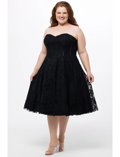 Celebrations by Sydney's Closet Women's Sweetheart Strapless Lace Bustier Party Dress