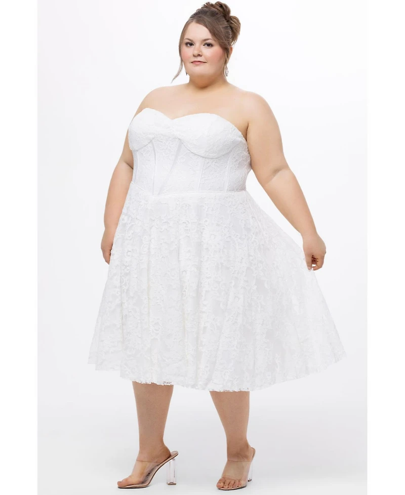 Celebrations by Sydney's Closet Women's Sweetheart Strapless Lace Bustier Party Dress