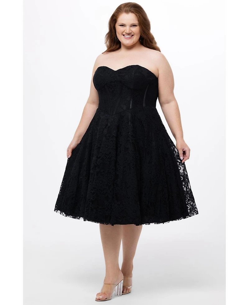 Celebrations by Sydney's Closet Women's Sweetheart Strapless Lace Bustier Party Dress