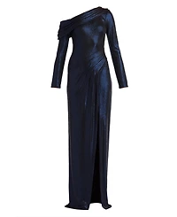 Tadashi Shoji Women's Toryn Metallic Pleated Draped Gown