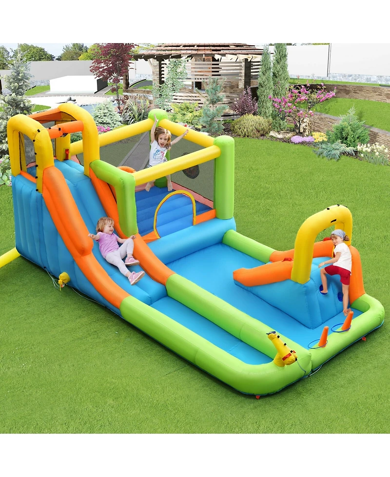 Skonyon 8-in-1 Inflatable Water Slide Bounce House with Splash Pool and 735W Blower