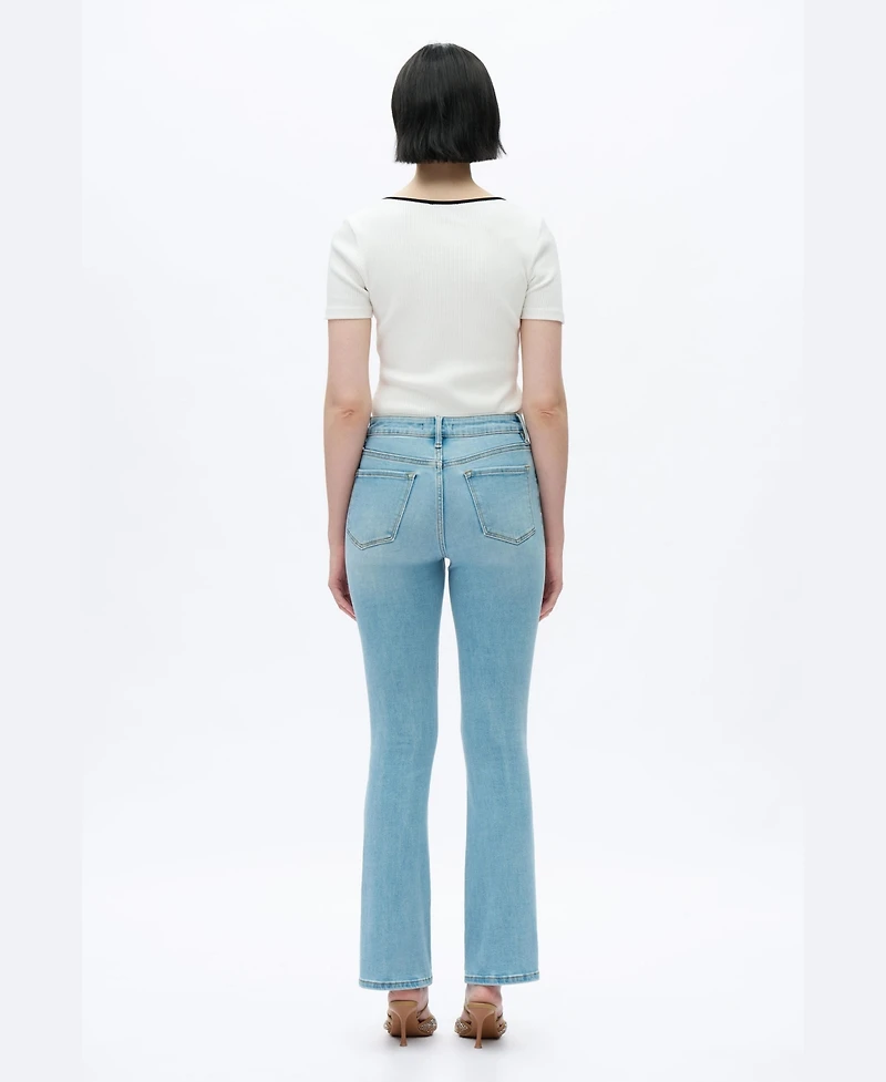 Bayeas Women's High-Rise Rhinestone-Embellished Flare Jeans