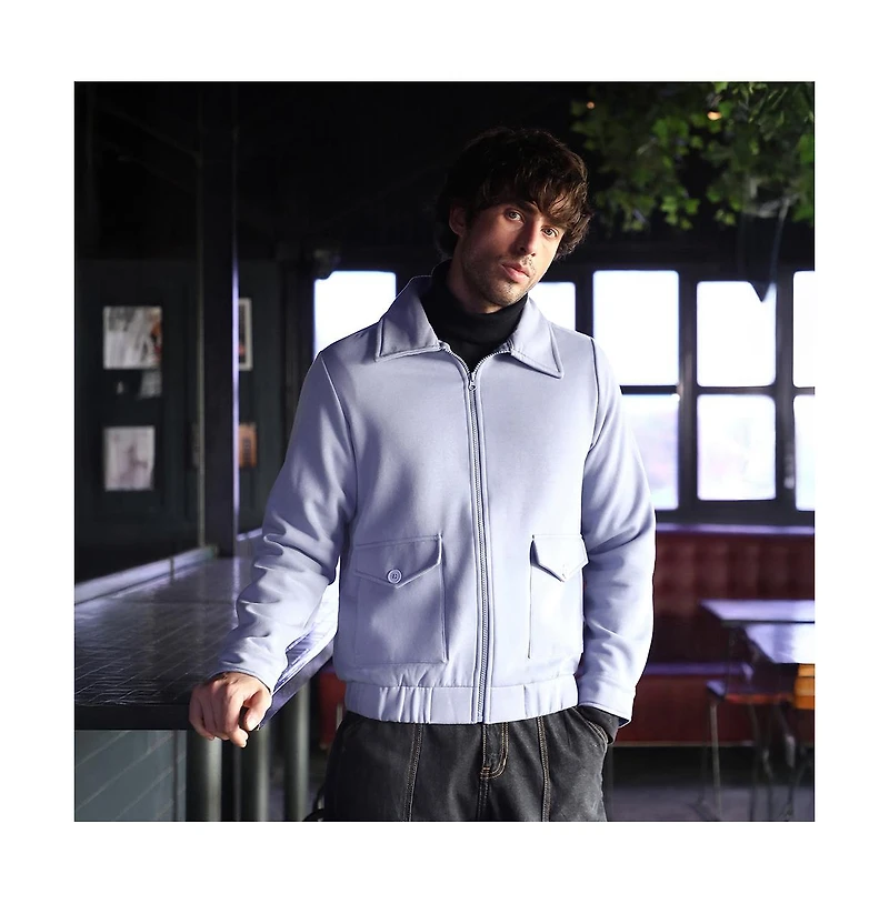 Campus Sutra Men's Misty Blue Zip-Front Knit Jacket