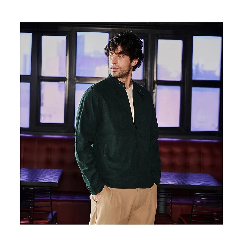Campus Sutra Men's Emerald Green Corduroy Rider Jacket
