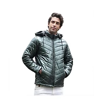 Campus Sutra Men's Seaweed Green Coated Panel-Quilt Puffer Jacket