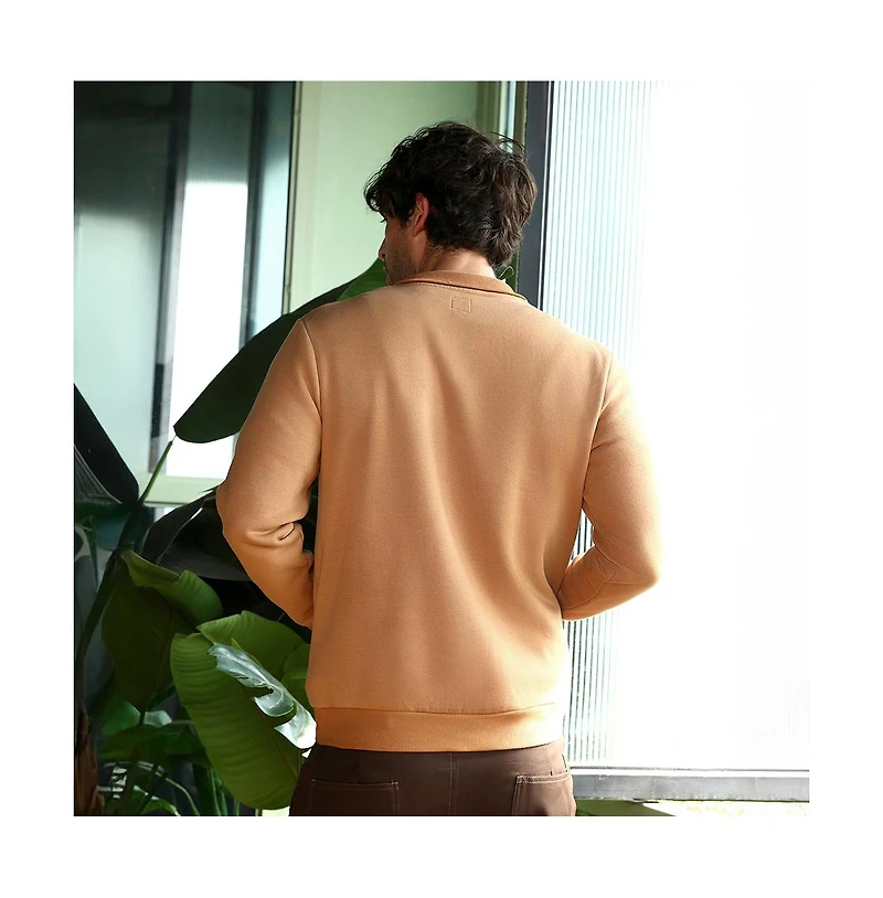 Campus Sutra Men's Rust Orange Panel-Stitch Knit Sweatshirt