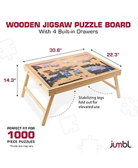 Jumbl 1000-Piece Puzzle Board with Drawers, Foldable Legs & Cover - Wooden Jigsaw Puzzle Table