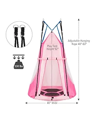 Skonyon 2-in-1 40 Inch Kids Hanging Chair Detachable Swing Tent Set-Pink