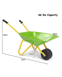 Sugift Outdoor Garden Backyard Play Toy Kids Metal Wheelbarrow-Light Green