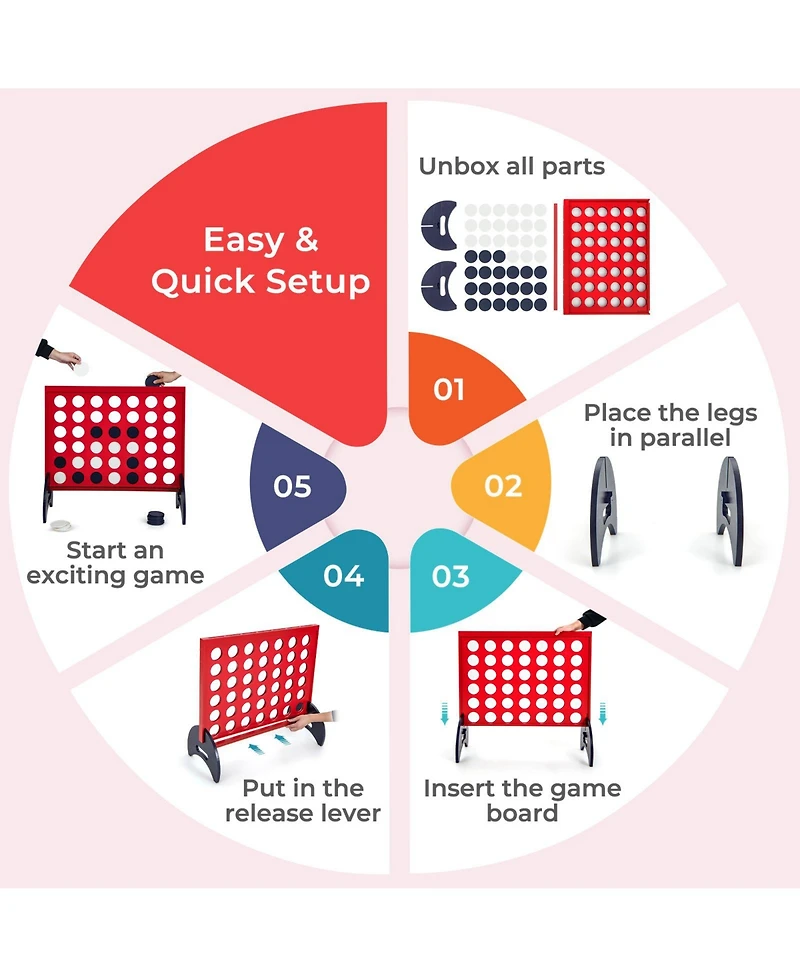 Sugift Wooden 4-In-a-row Game Set With 42 Pcs Chips And 600D Oxford Fabric Carrying Bag