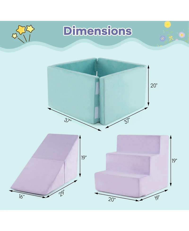 Skonyon 3-in-1 Suede Fabric Soft Play Set Foam Climbing Blocks for Toddlers-Purple