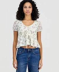Self Esteem Juniors' Printed Lace Short-Sleeve Babydoll Top