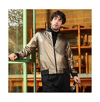 Campus Sutra Men's Antique Bronze Patent-Panel Bomber Jacket
