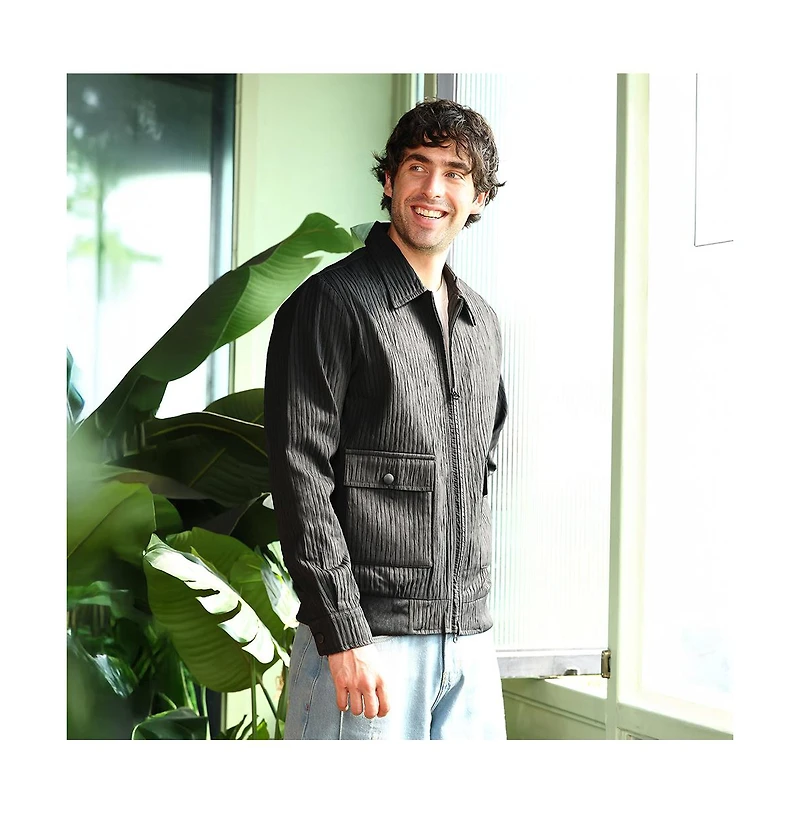 Campus Sutra Men's Midnight Black Zip-Front Crease-Tactile Jacket