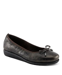 Spring Step Women's Chesser Ballet Flats With Metallic Finish, Feminine Bow, and Removable Insole