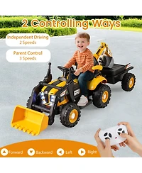 Gymax 4 in 1 Ride on Tractor Excavator and Bulldozer for Kids Trailer Shovel Bucket