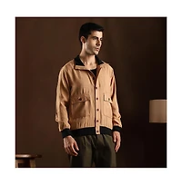 Campus Sutra Men's Khaki Beige Tactile-Utility Bomber Jacket
