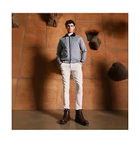 Campus Sutra Men's Coin Grey Contrast Sherpa-Lined Suede Bomber Jacket