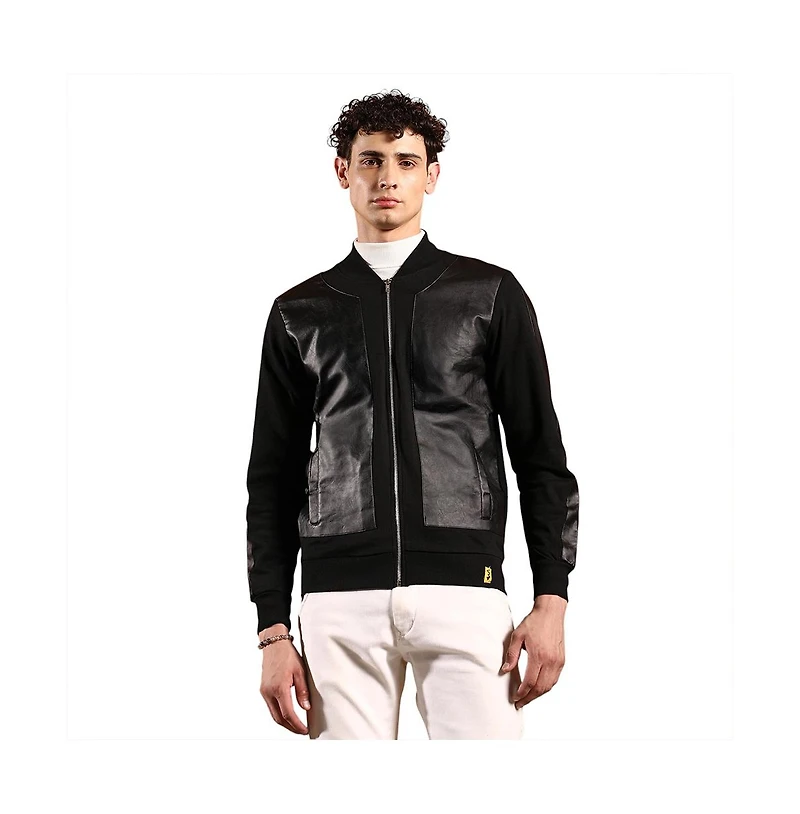 Campus Sutra Men's Onyx Black Self-Block Bomber Jacket