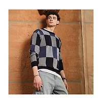 Campus Sutra Men's Navy Blue Block-Check Pullover Sweater