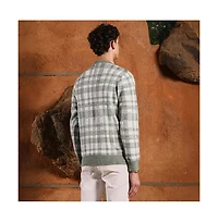 Campus Sutra Men's Olive Green Plaid-Jacquard Knit Pullover Sweater