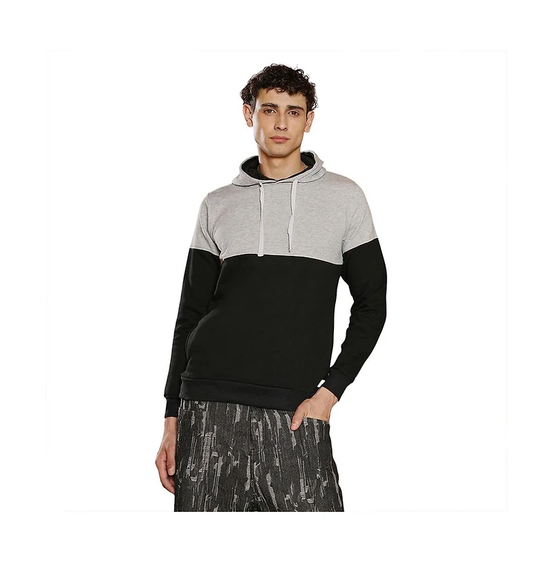 Campus Sutra Men's Coin Grey & Onyx Black Block Pullover Hoodie