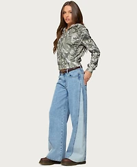 Edikted Women's Genna Contrast Panel Low Rise Jeans