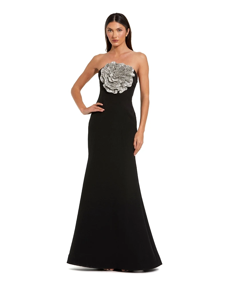 Mac Duggal Women's Strapless Crepe Trumpet Gown with 3D Rhinestone
