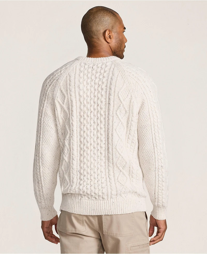 Lands' End Men's Cotton Blend Aran Cable Crew Neck Sweater