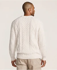 Lands' End Men's Cotton Blend Aran Cable Crew Neck Sweater